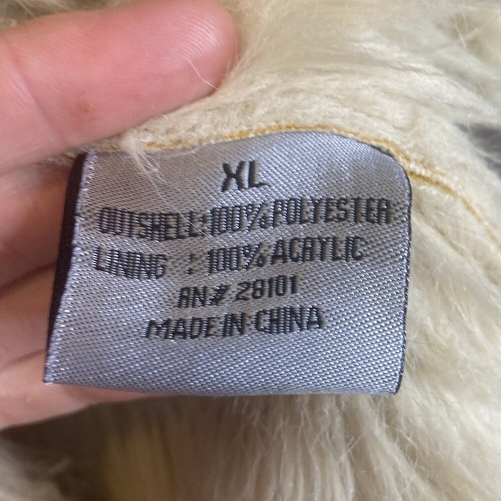 Vintage Rave Y2K Faux Suede and Shearling Embroidered Embellished Cream Vest XL - Picture 6 of 7